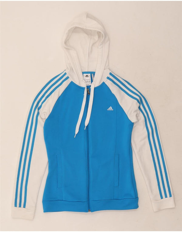 Adidas Womens Climalite Zip Hoodie Sweater UK 8/10 Small Blue Polyester