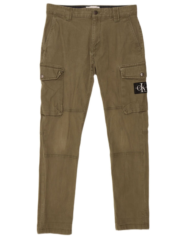 CALVIN KLEIN Mens Slim Cargo Trousers W29 L29 Khaki Cotton