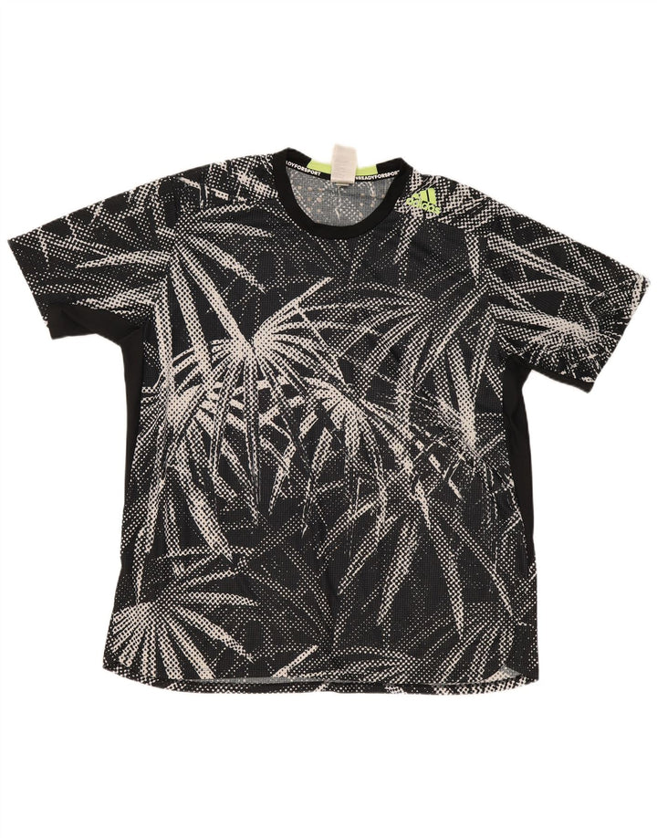 Adidas Mens T-Shirt Top 2XL Black Floral Polyester