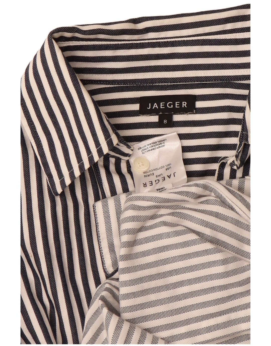 JAEGER Womens Shirt UK 8 Small Blue Pinstripe Cotton