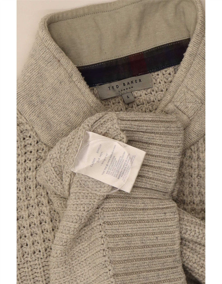Ted Baker Mens Button Neck Jumper Sweater Size 4 Large Grey Cotton