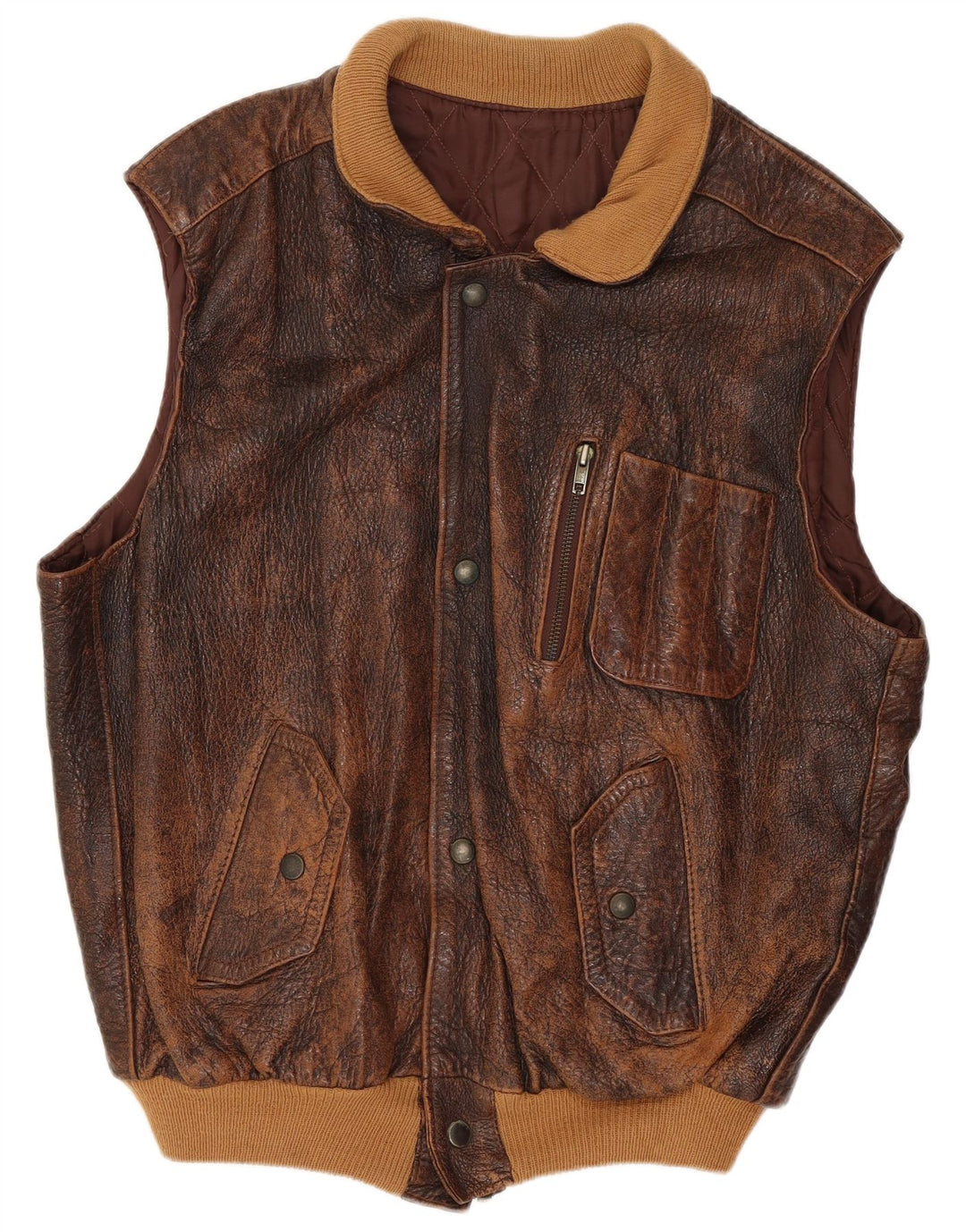 Vintage Mens Leather Gilet UK 38 Medium Brown