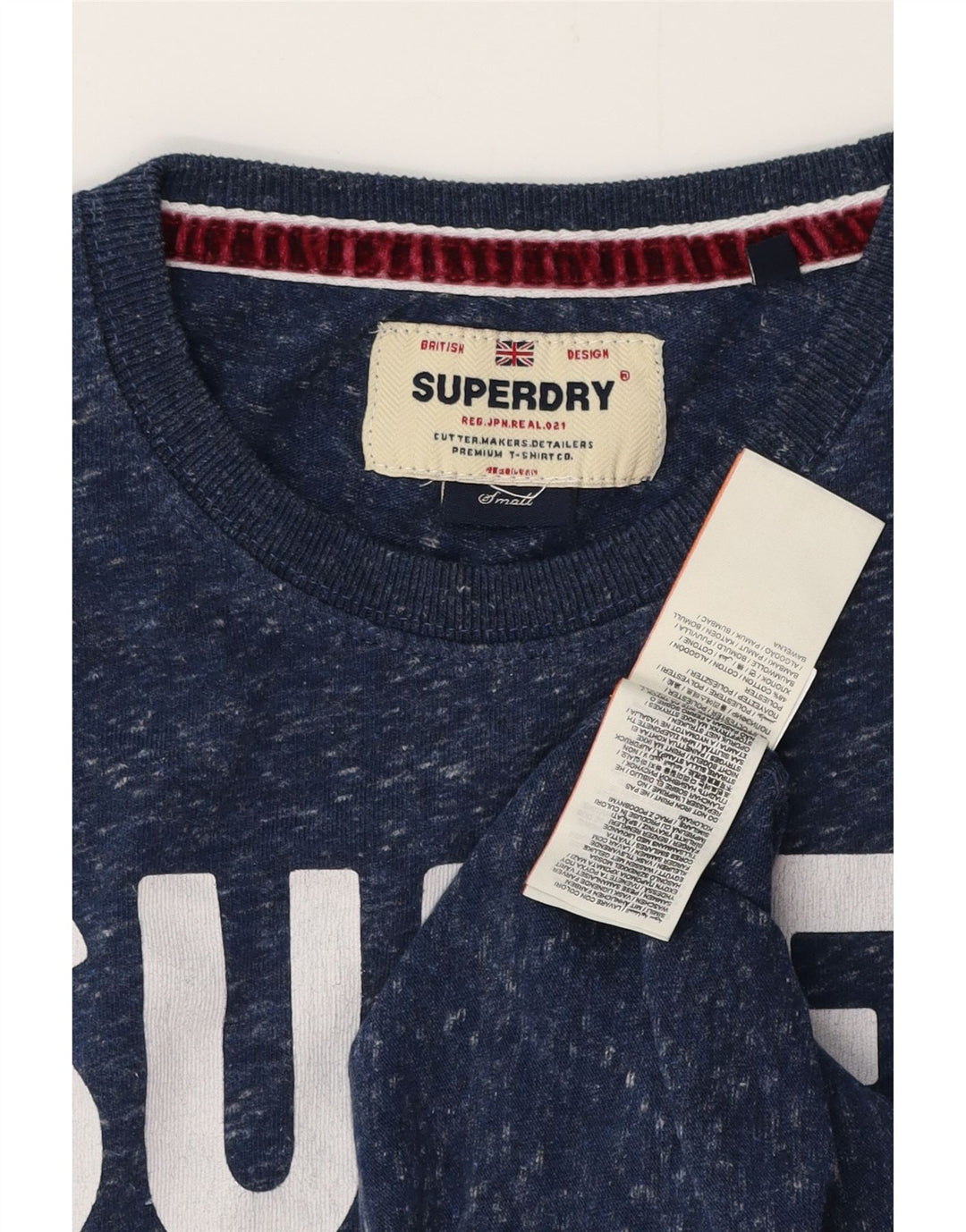 SUPERDRY Mens Graphic T-Shirt Top Small Navy Blue Flecked Cotton