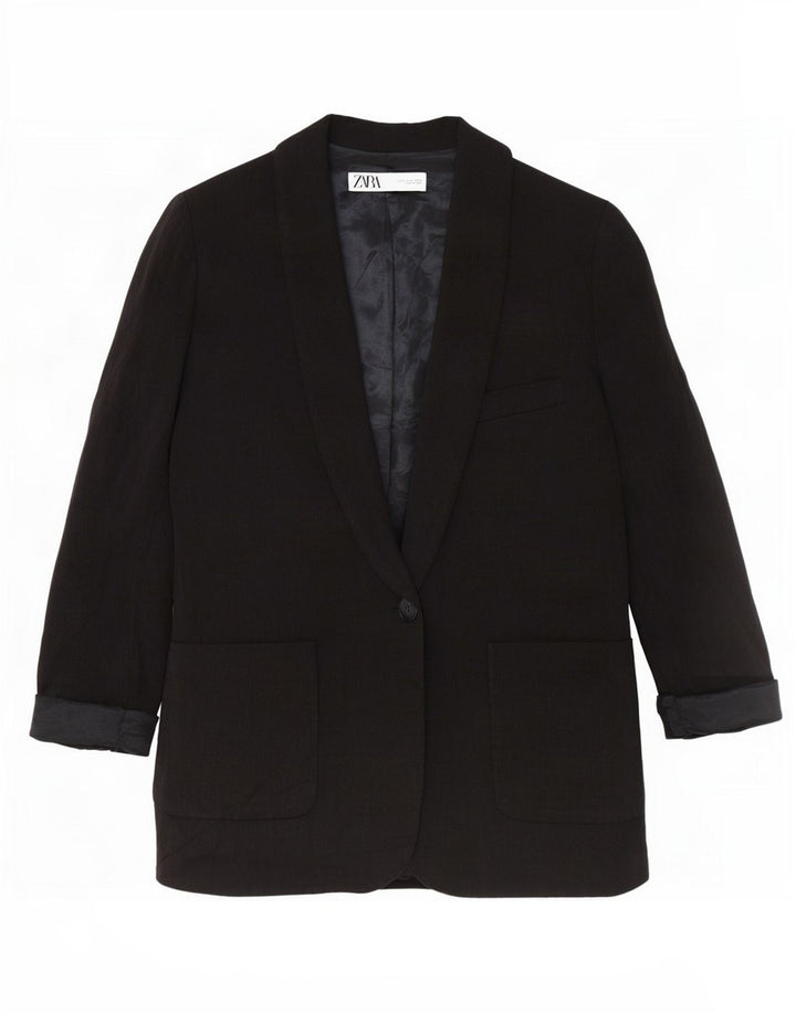 Zara Womens 1 Button Blazer Jacket UK 14 Medium Black