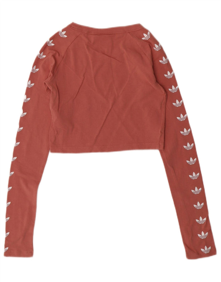 ADIDAS Womens Crop Graphic Top Long Sleeve UK 6 XS  Pink Cotton
