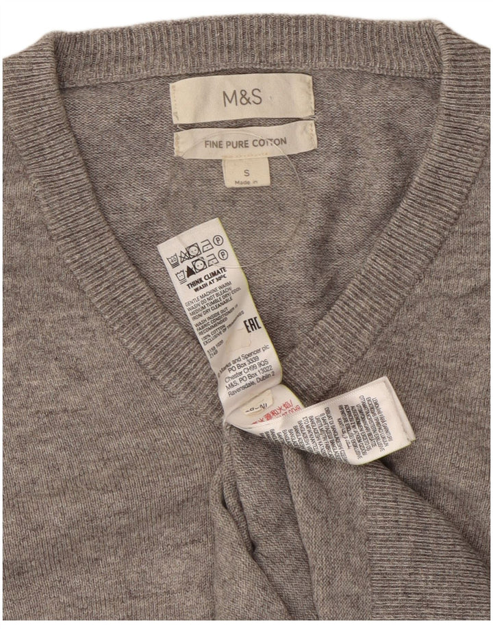 Marks & Spencer Mens V-Neck Jumper Sweater Small Grey Flecked Cotton