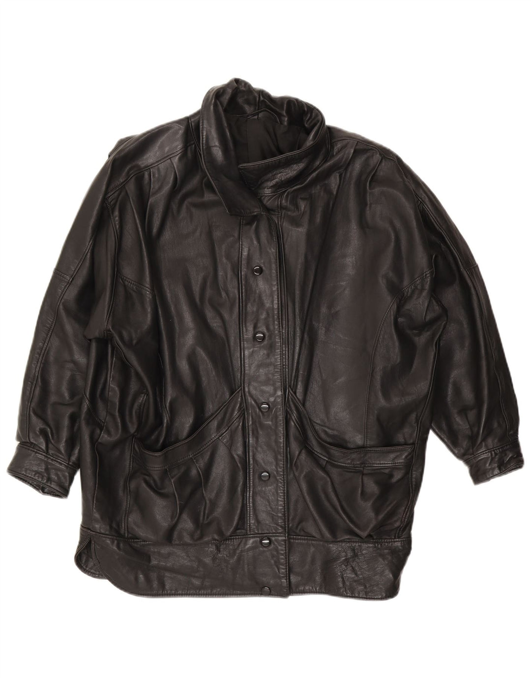 VINTAGE Womens Oversized Leather Jacket UK 14 Large Black Leather