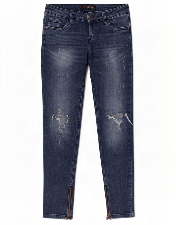 Guess Womens Distressed Skinny Jeans W27 L28 Blue Cotton