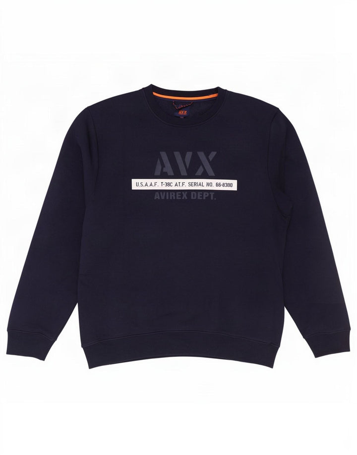 Avirex Mens Graphic Sweatshirt Jumper 2XL Navy Blue Polyester