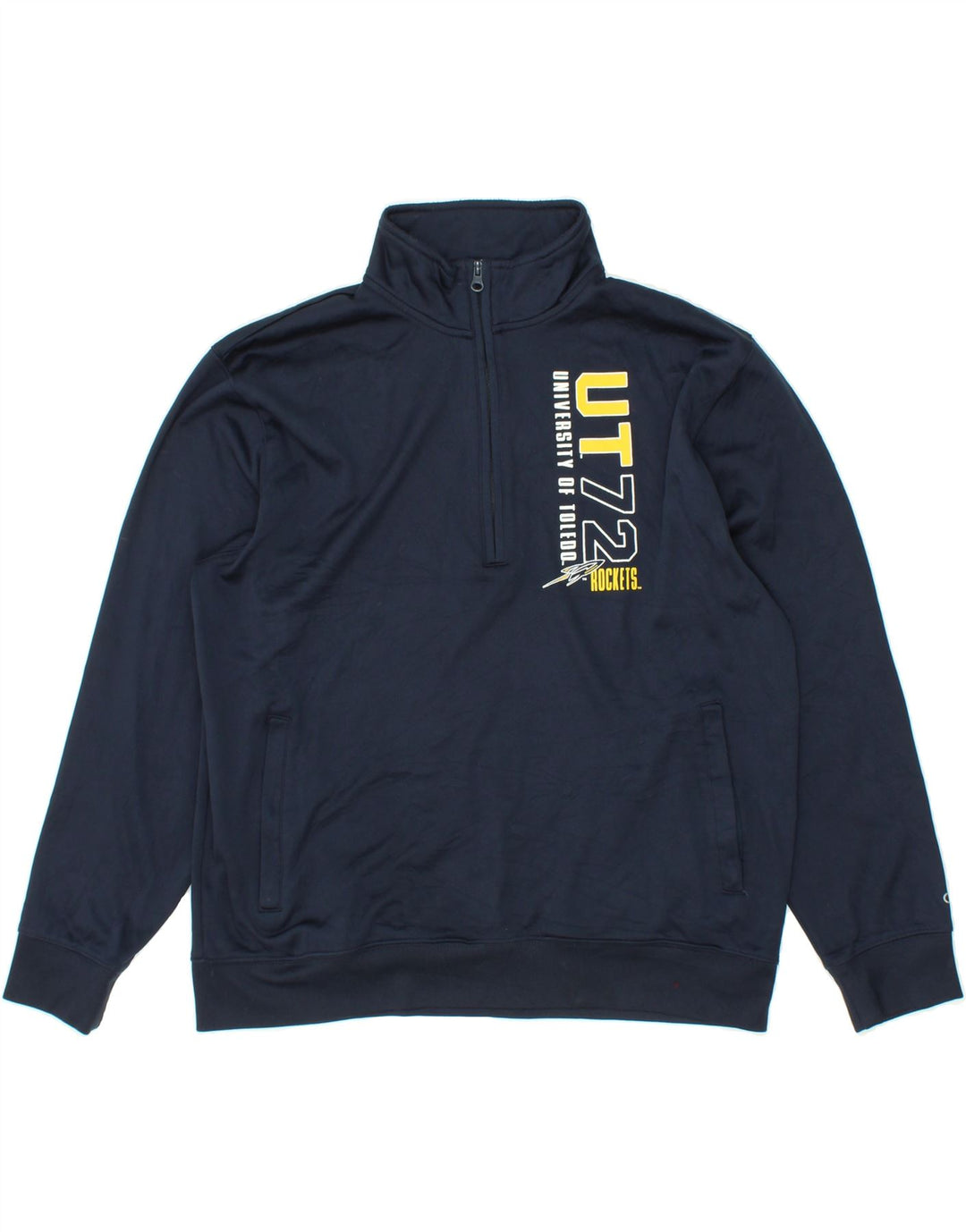 CHAMPION Mens Graphic Zip Neck Sweatshirt Jumper XL Navy Blue Polyester Vintage Champion and Second-Hand Champion from Messina Hembry 