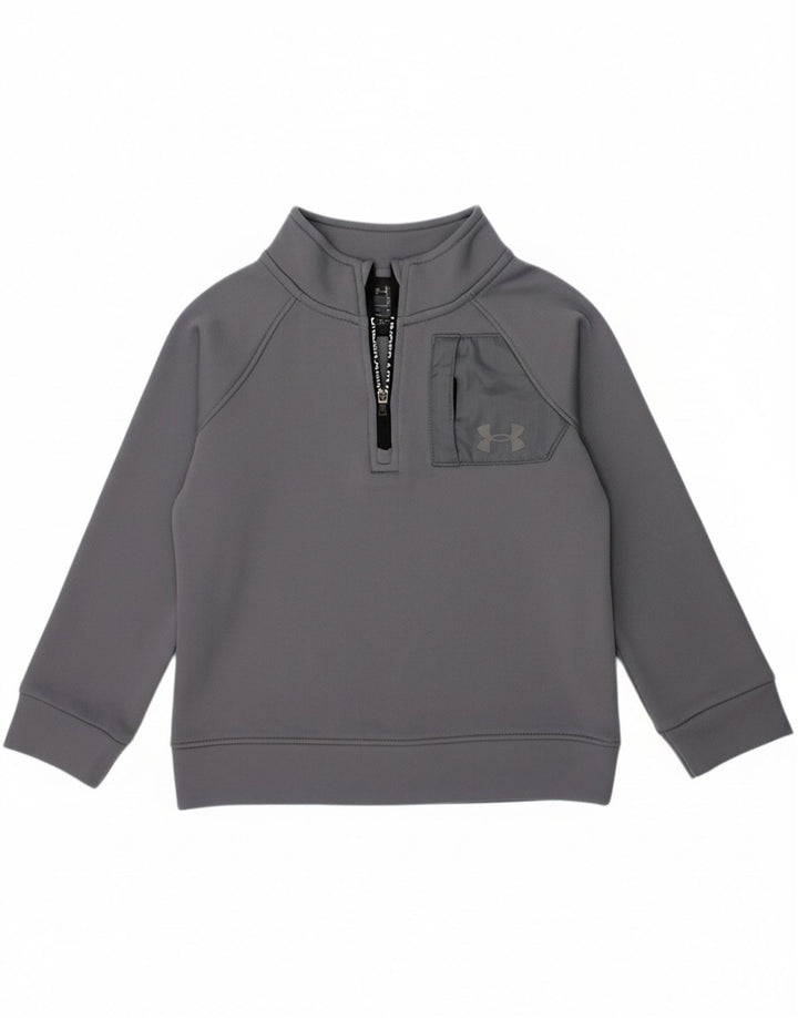 UNDER ARMOUR Boys Graphic Zip Neck Sweatshirt Jumper 3-4 Years Grey