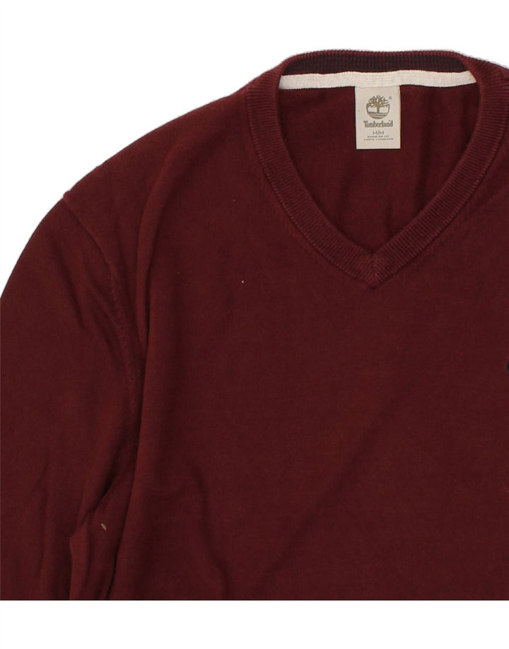 TIMBERLAND Mens V-Neck Jumper Sweater Medium Maroon Cotton Vintage Timberland and Second-Hand Timberland from Messina Hembry 