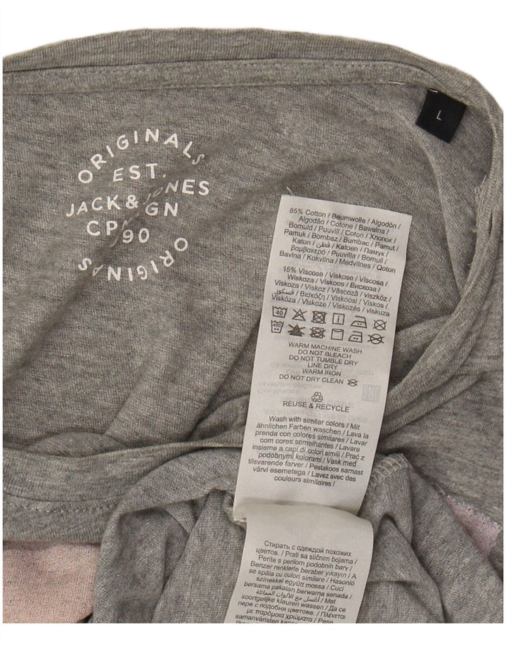 JACK & JONES Mens Graphic T-Shirt Top Large Grey Flecked Cotton