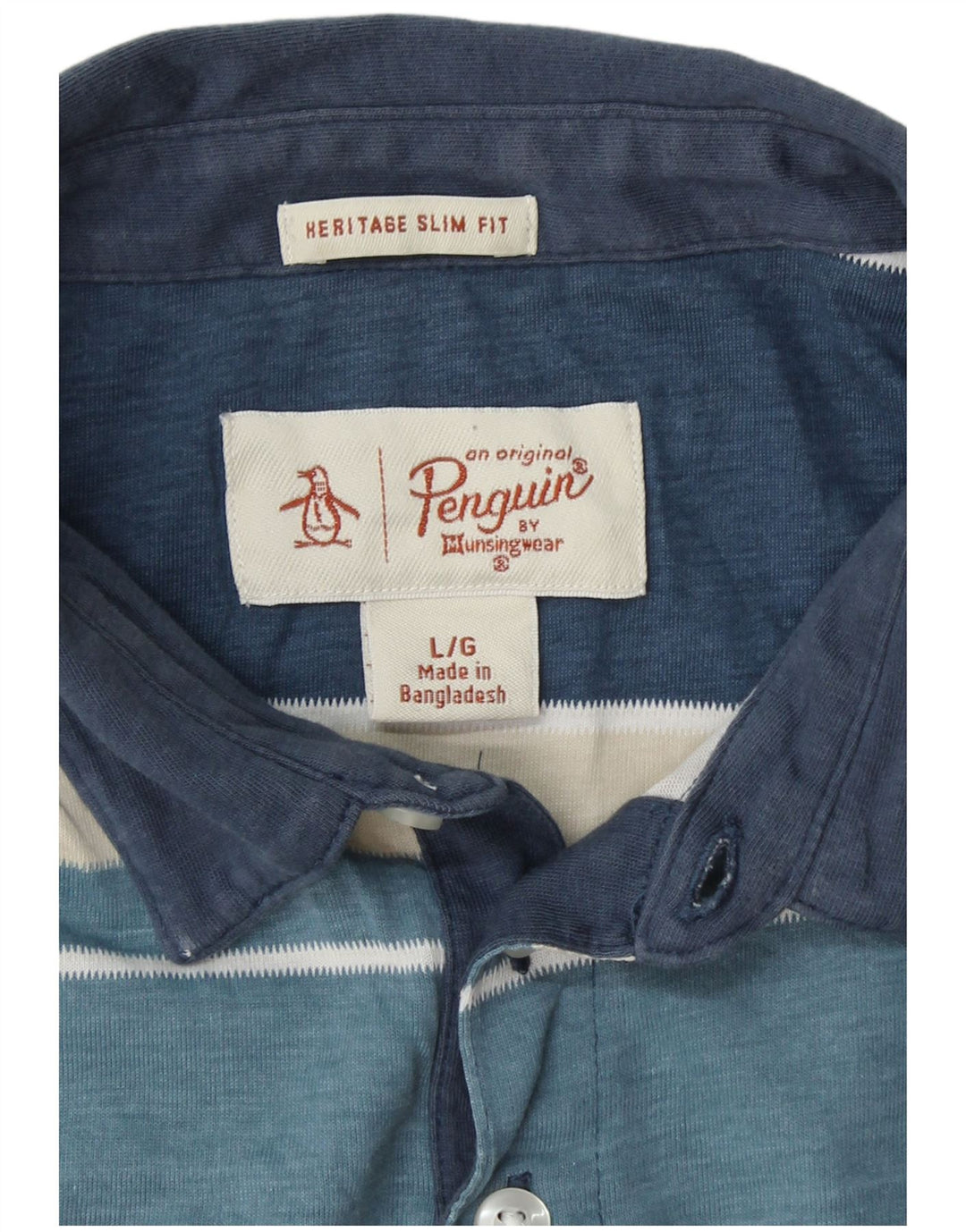 PENGUIN Mens Heritage Slim Fit Polo Shirt Large Blue Colourblock