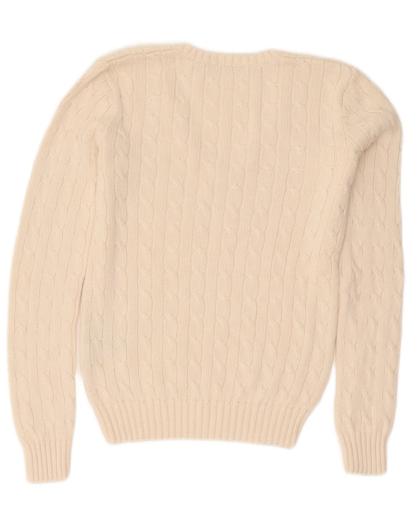 Ralph Lauren Womens V-Neck Jumper Sweater UK 10 Small Off White Cotton