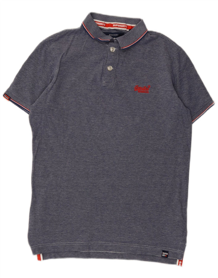 Superdry Mens Polo Shirt Medium Blue Flecked Cotton