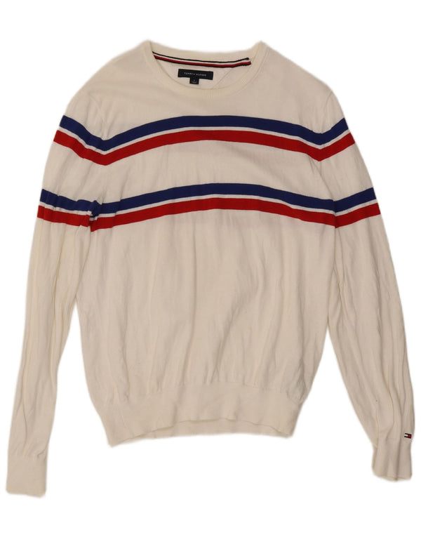 Tommy Hilfiger Mens Crew Neck Jumper Sweater Medium White Colourblock