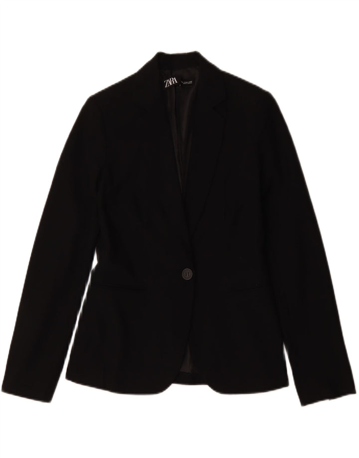 Zara Womens 1 Button Blazer Jacket EU 34 2XS Black Polyester