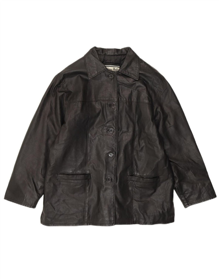 VINTAGE Womens Leather Jacket UK 18 XL Black Leather