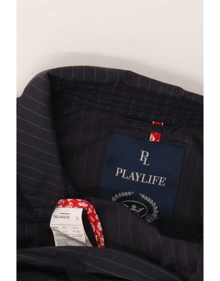 Playlife Womens Bomber Jacket UK 16 Large Navy Blue Striped Polyester