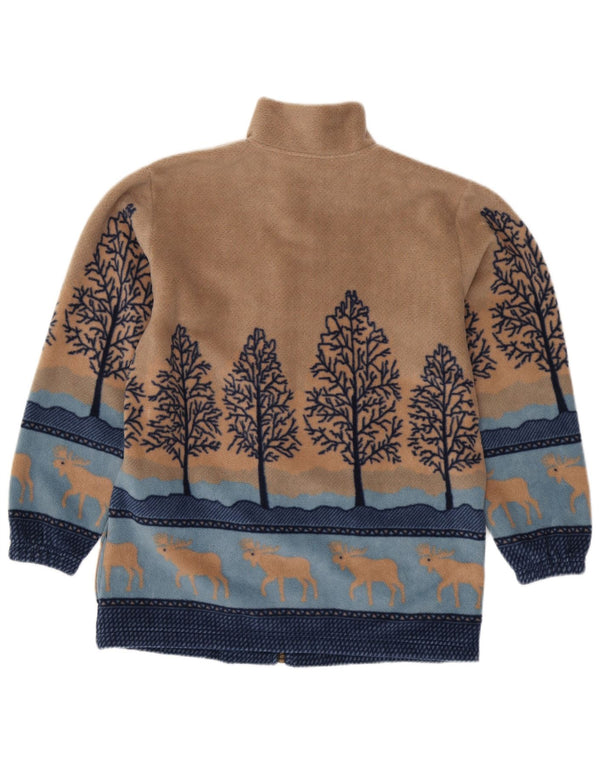 VINTAGE Womens Fleece Jacket UK 14/16 Large Beige Animal Print Polyester