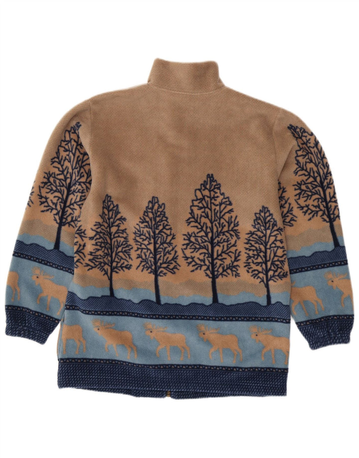 VINTAGE Womens Fleece Jacket UK 14/16 Large Beige Animal Print Polyester