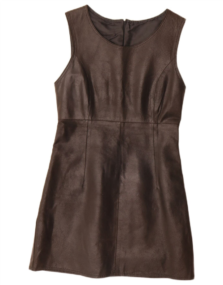 Vintage Womens Sleeveless Leather Sheath Dress IT 42 Medium Black