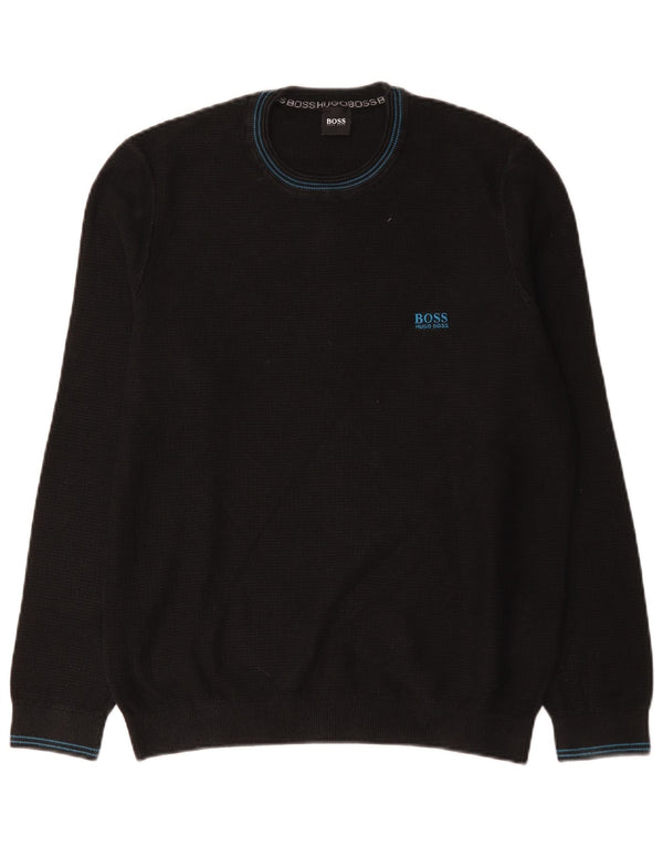 Hugo Boss Mens Crew Neck Jumper Sweater Large Black Cotton