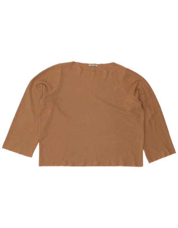 Zara Womens Trafaluc Oversized Top Long Sleeve UK 14 Medium Beige Cotton