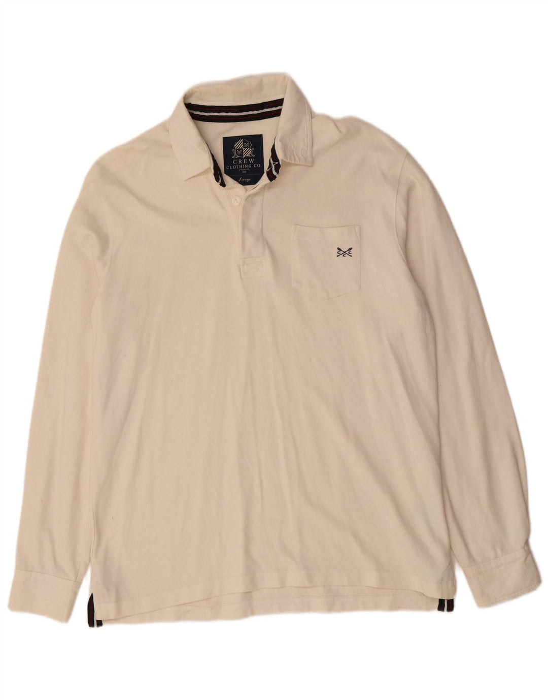CREW CLOTHING Mens Long Sleeve Polo Shirt Large White Cotton