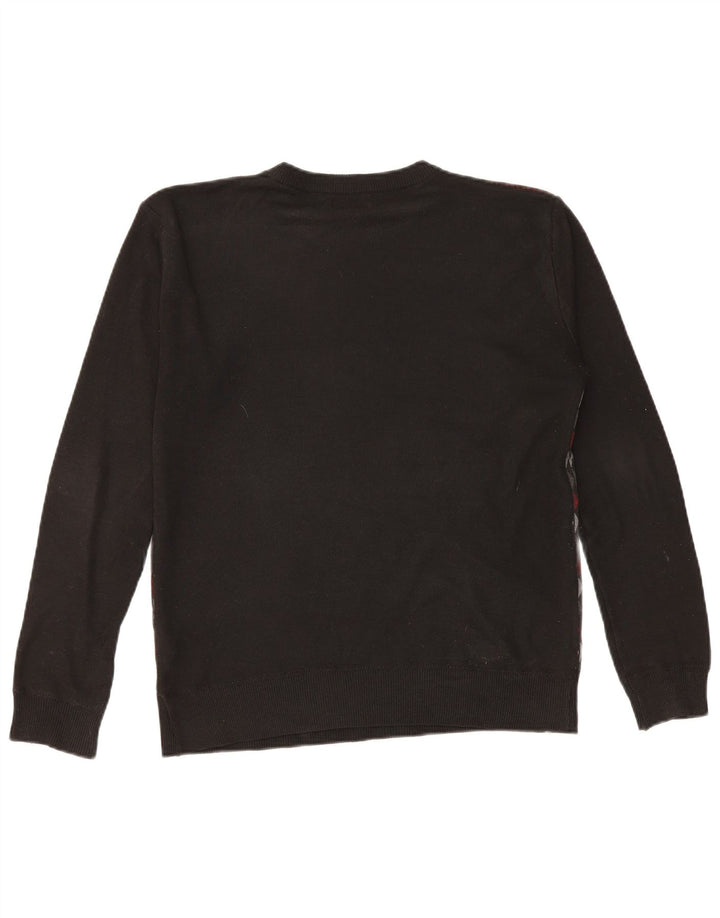 Pierre Cardin Mens Crew Neck Jumper Sweater Large Black Geometric Polyester