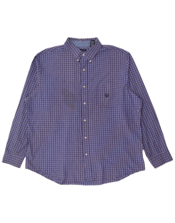 Chaps Mens Easy Care Shirt 2XL Blue Gingham Cotton