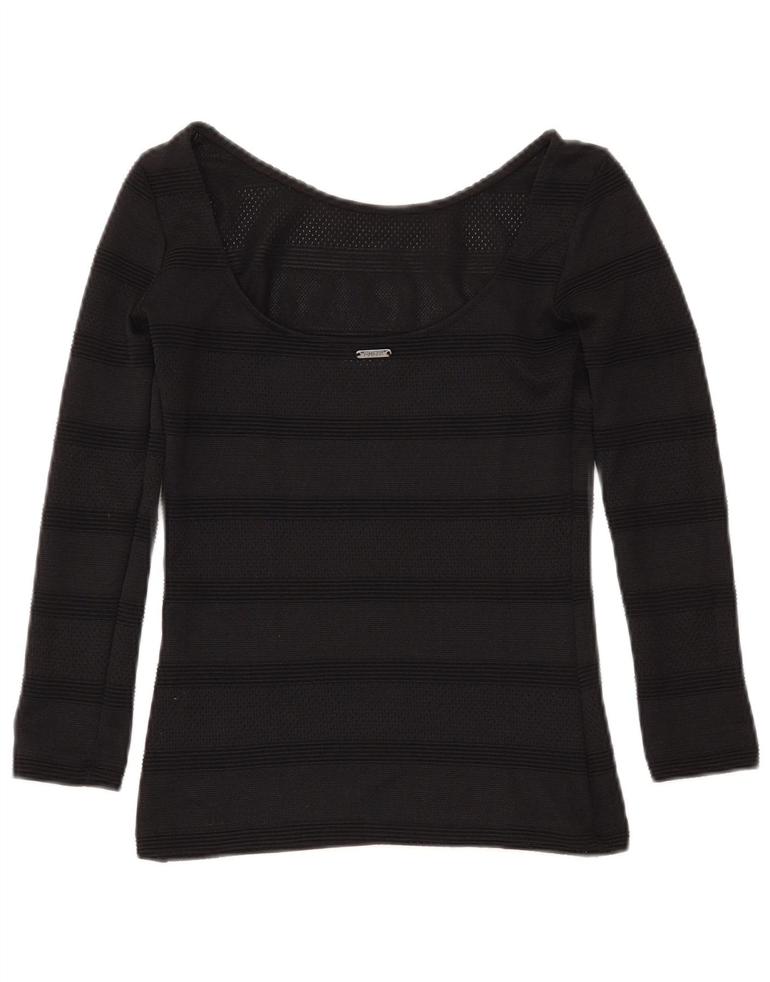 GUESS Womens Crop Boat Neck Jumper Sweater UK 4 XS Black Striped
