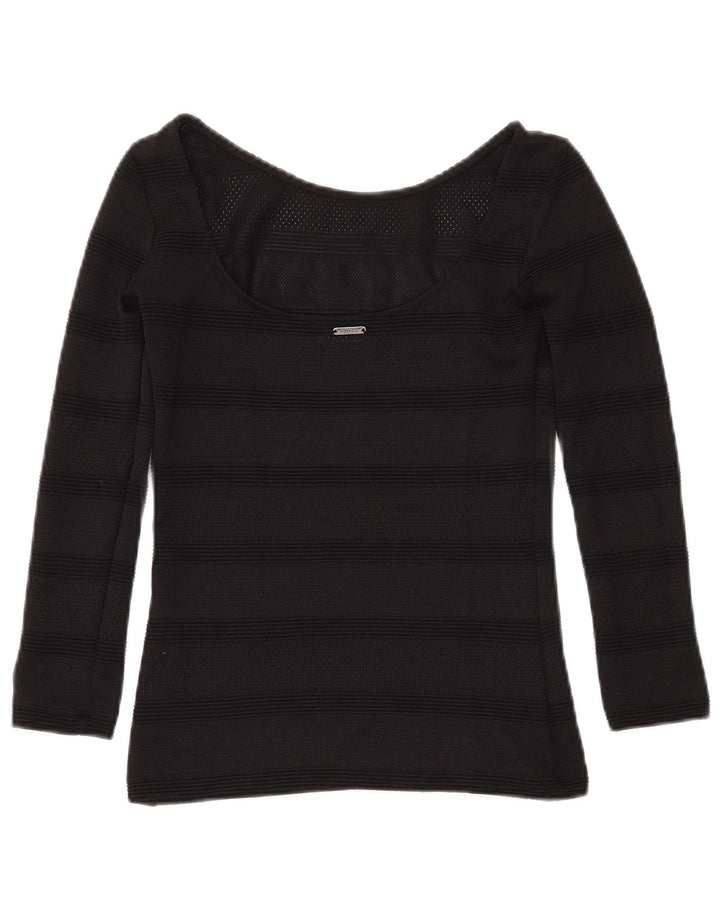 GUESS Womens Crop Boat Neck Jumper Sweater UK 4 XS Black Striped
