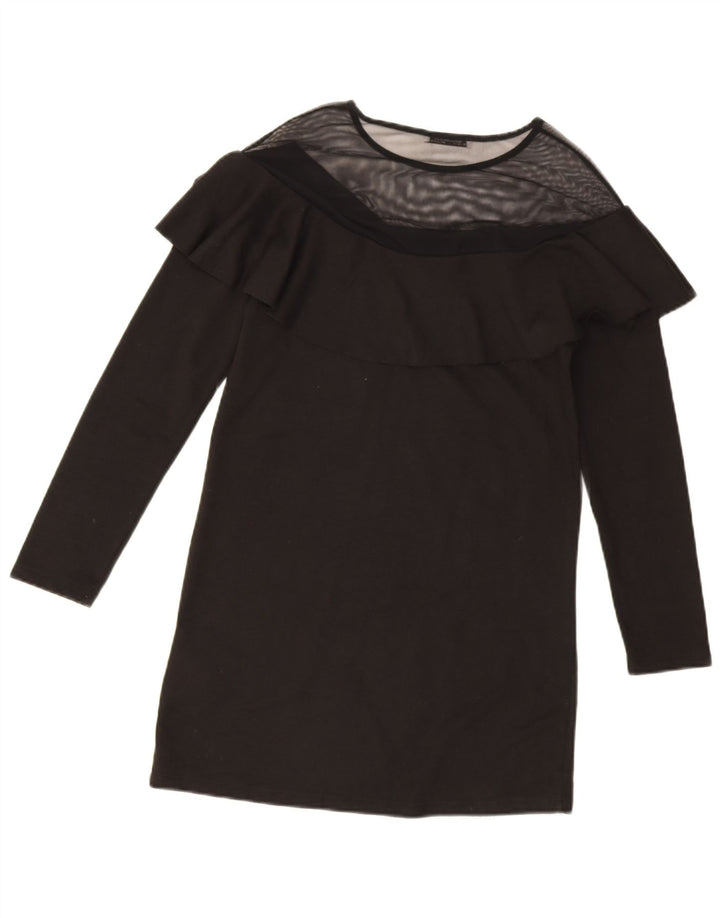 Zara Womens Long Sleeve Shift Dress UK 10 Small Black Polyester