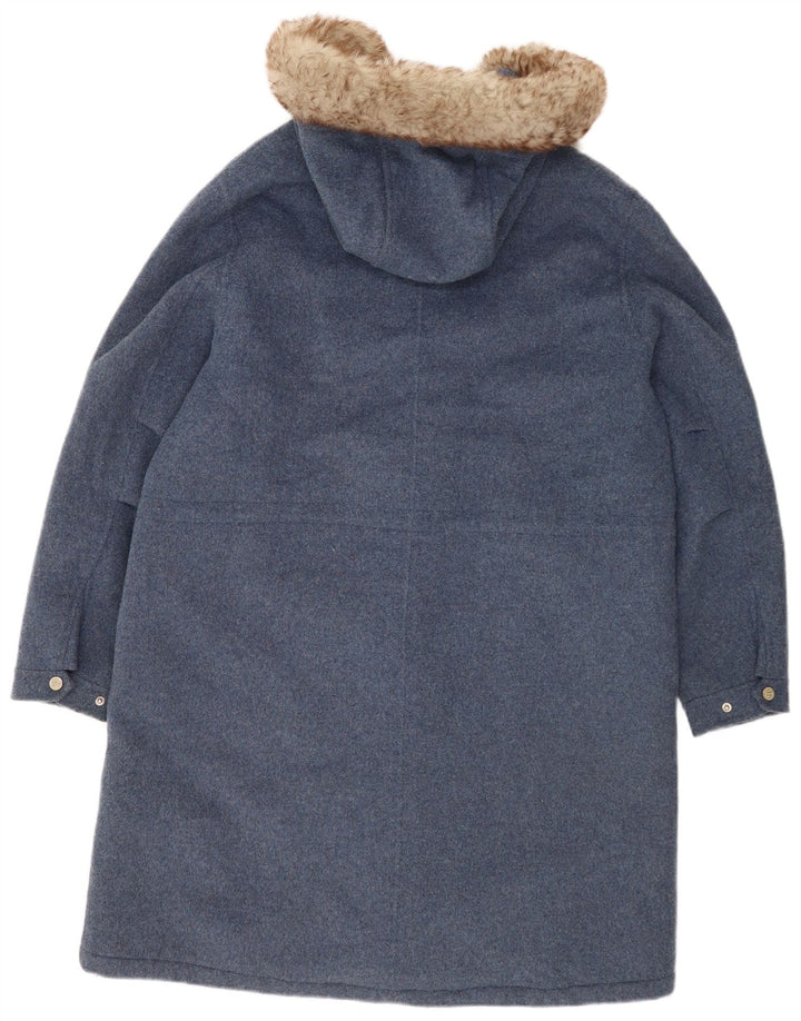 Massimo Dutti Womens Hooded Oversized Overcoat UK 16 Large Blue Wool