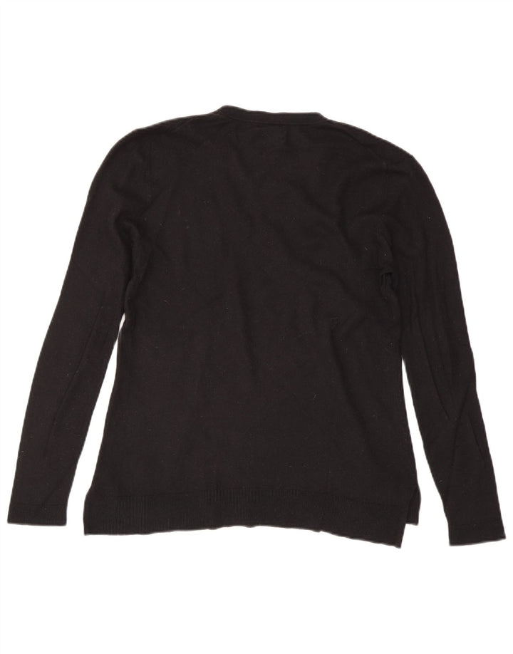 Massimo Dutti Womens V-Neck Jumper Sweater UK 14 Large Black Wool