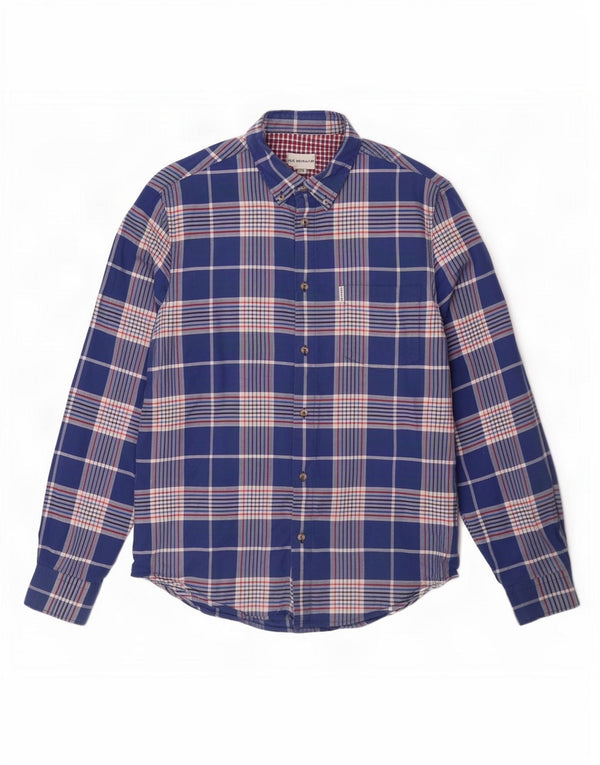 Ben Sherman Mens Shirt Large Navy Blue Check Cotton