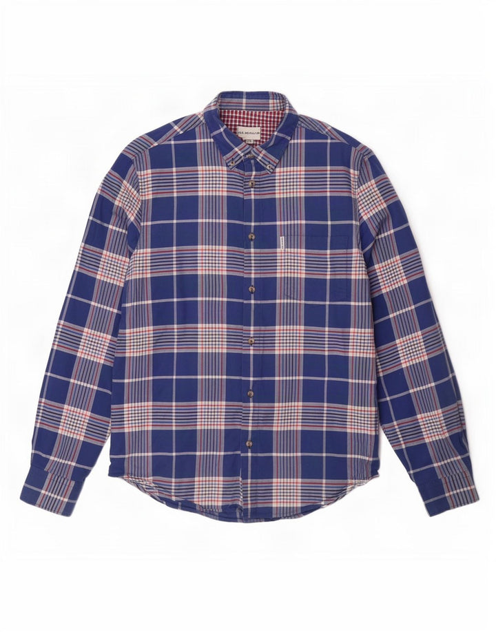 Ben Sherman Mens Shirt Large Navy Blue Check Cotton