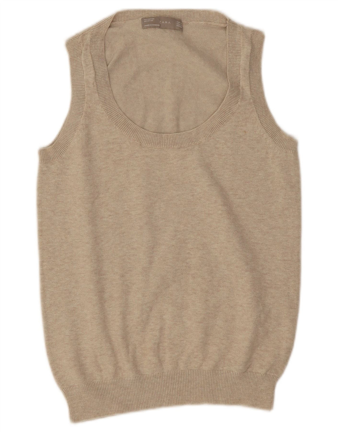Zara Womens Vest Tank Top UK 12 Medium Beige Flecked