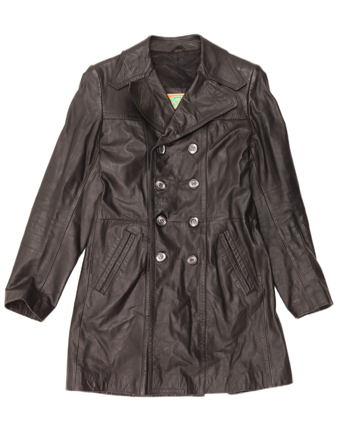 VINTAGE Mens Leather Coat IT 48 Medium Black Leather