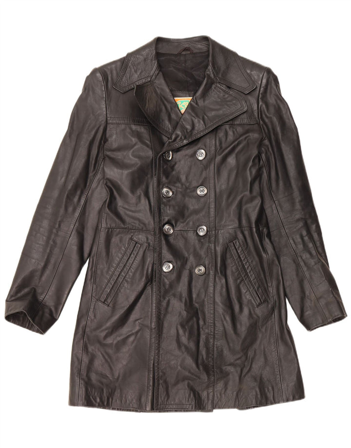 VINTAGE Mens Leather Coat IT 48 Medium Black Leather