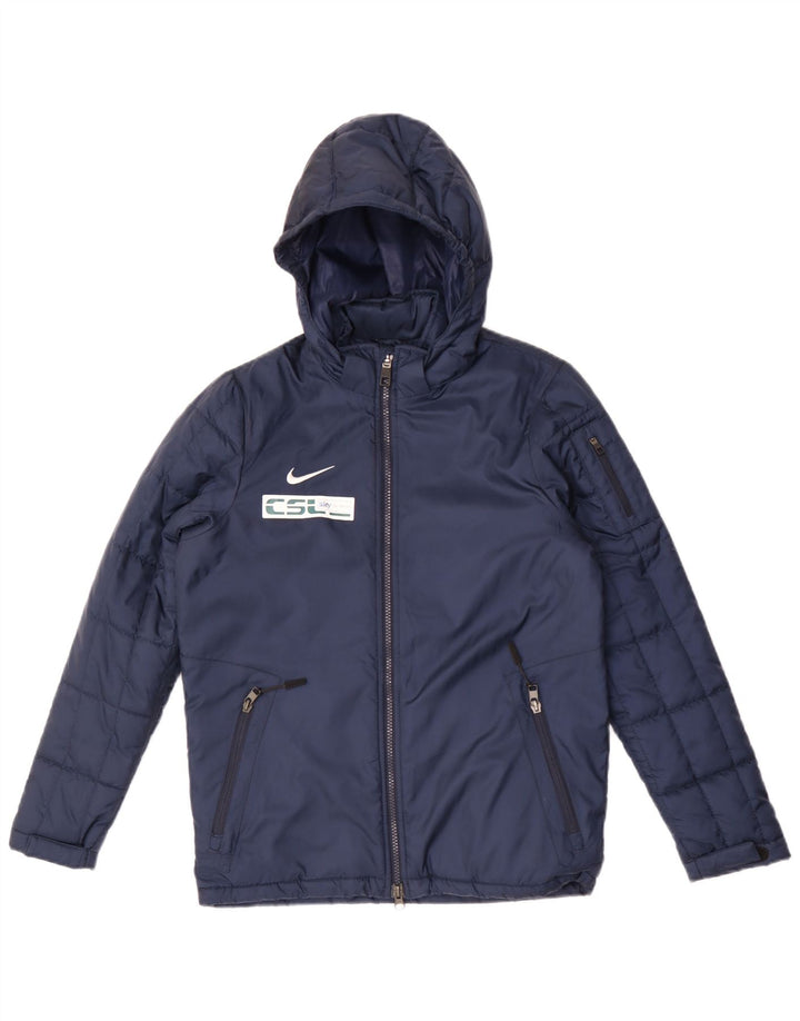 Nike Boys Hooded Padded Jacket 10-11 Years Medium Navy Blue Polyester