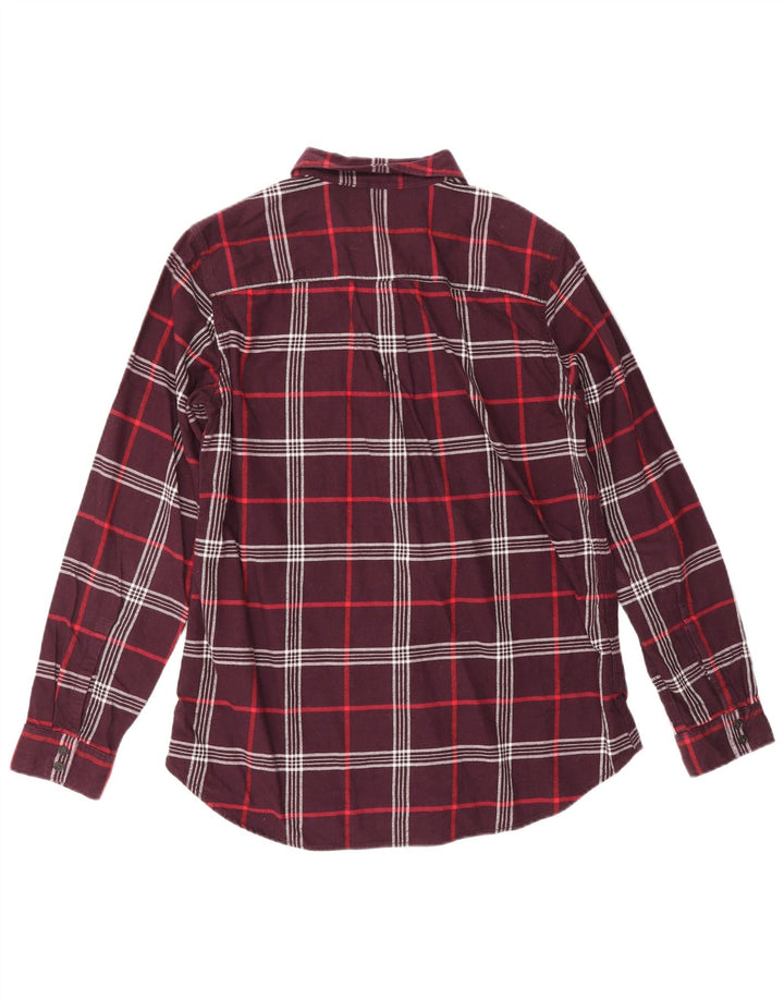 EDDIE BAUER Womens Classic Fit Flannel Shirt UK 14 Medium Burgundy Check