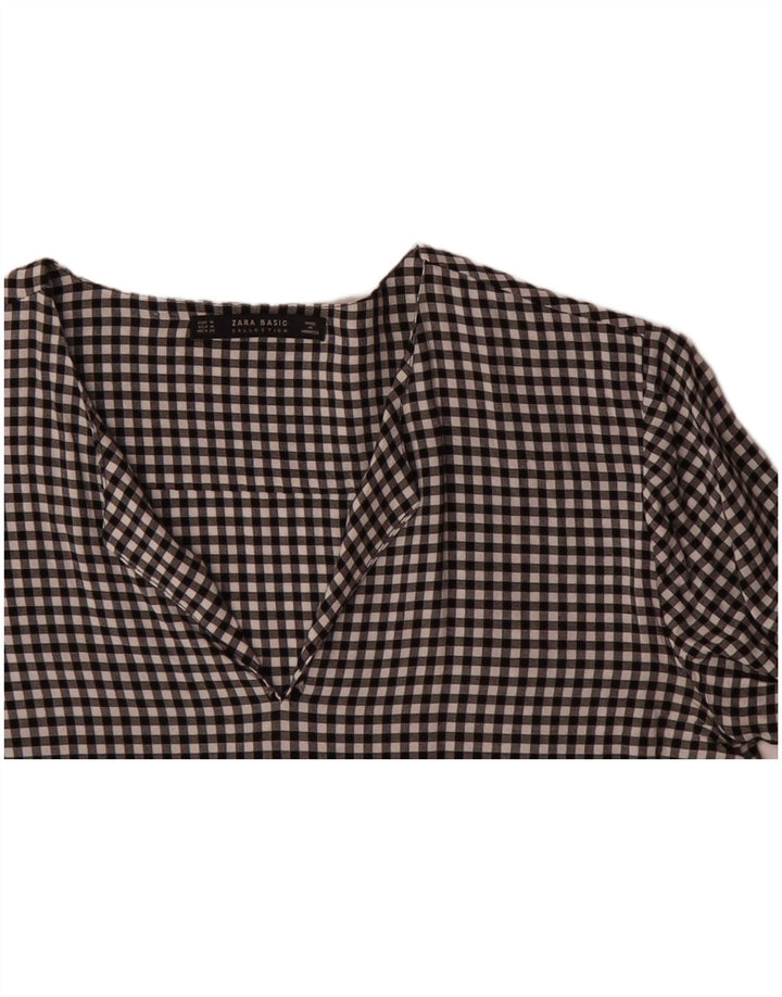 ZARA Womens Long Sleeve Blouse Top UK 14 Medium Black Gingham