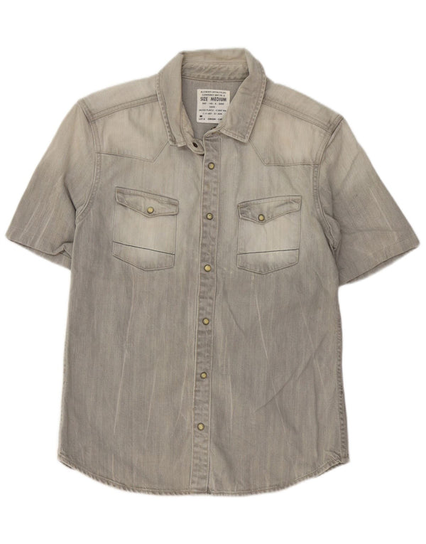 ALL SAINTS Mens Short Sleeve Denim Shirt Medium Grey Cotton