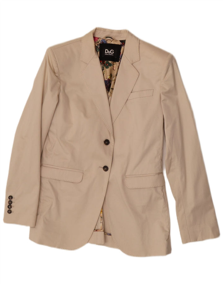 Dolce & Gabbana Womens 2 Button Blazer Jacket IT 46 Large Beige Classic
