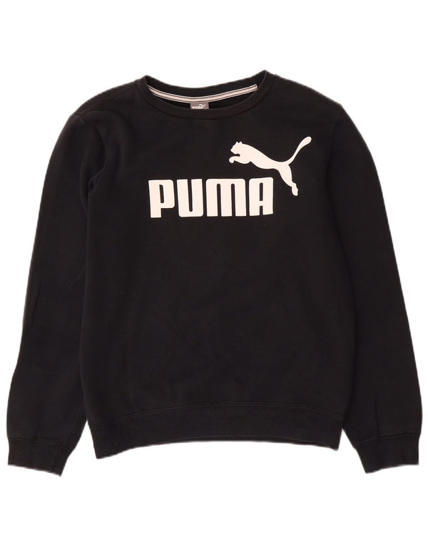 PUMA Girls Graphic Sweatshirt Jumper 13-14 Years Black Cotton