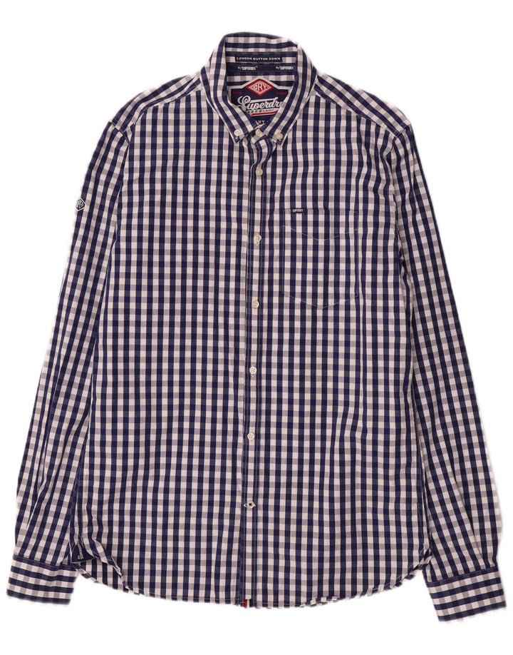 Superdry Mens Shirt Large Navy Blue Gingham Cotton
