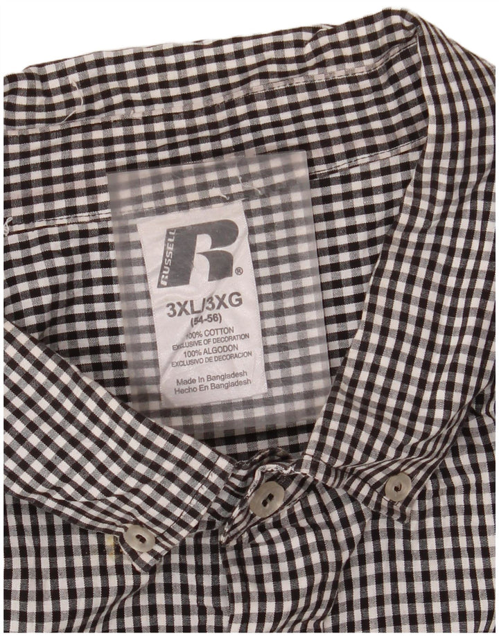 RUSSELL ATHLETIC Mens Arkansas Razorbacks Shirt 3XL Black Gingham Cotton